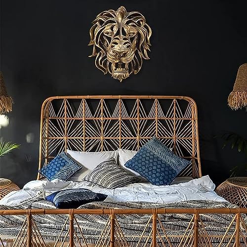 Lion Head Wall Art Sculpture 3D Golden Resin Wall Decor