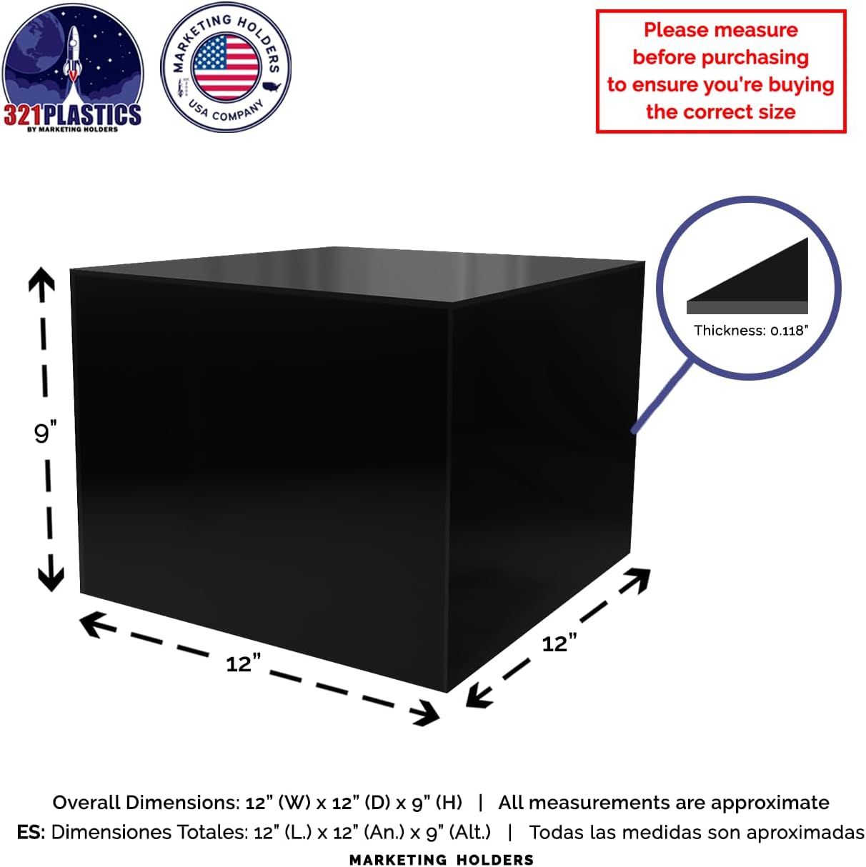 Black Acrylic Retail Display Box 12x12x9