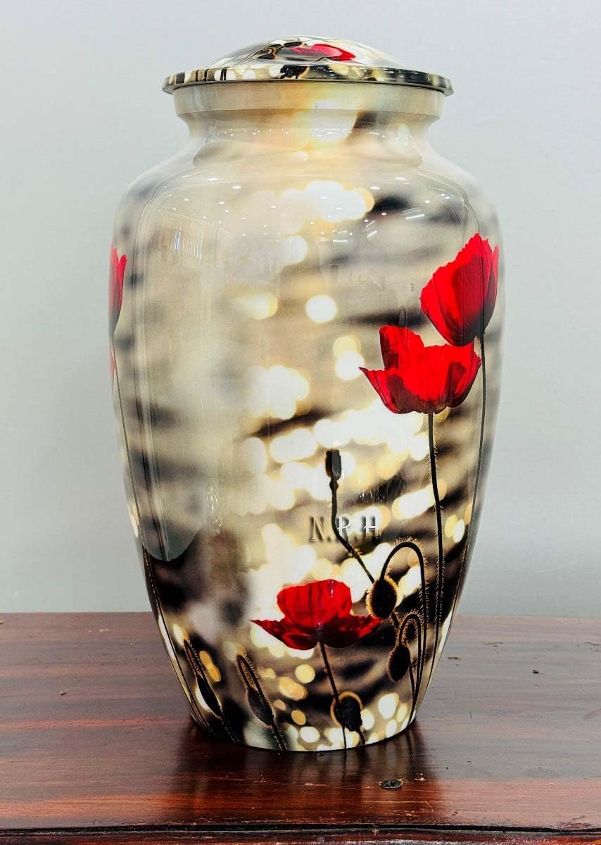 Poppy Flowering Plant Red Printed Decorative Urn