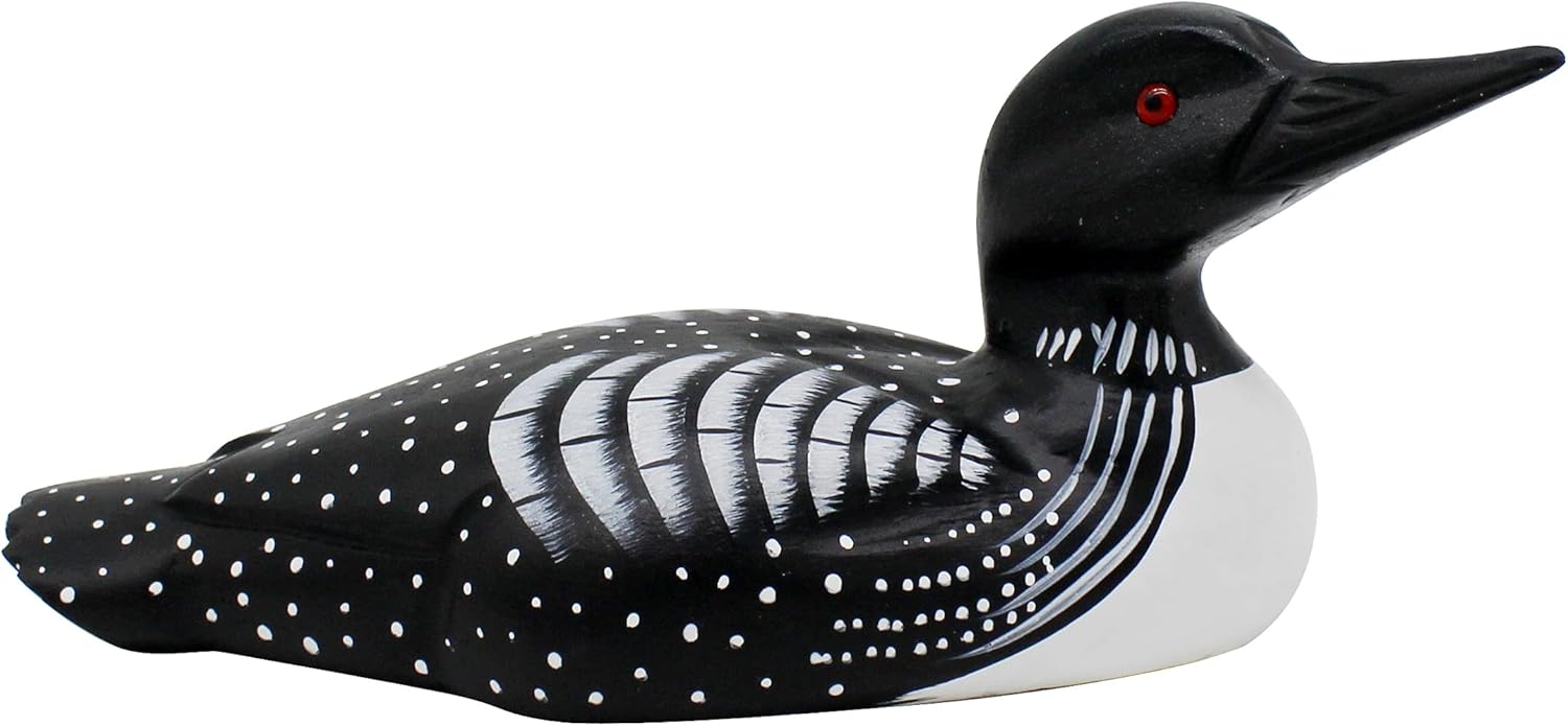 CVHOMEDECO Primitives Hand Engraved Wood Loon Farmhouse Figurine Decor