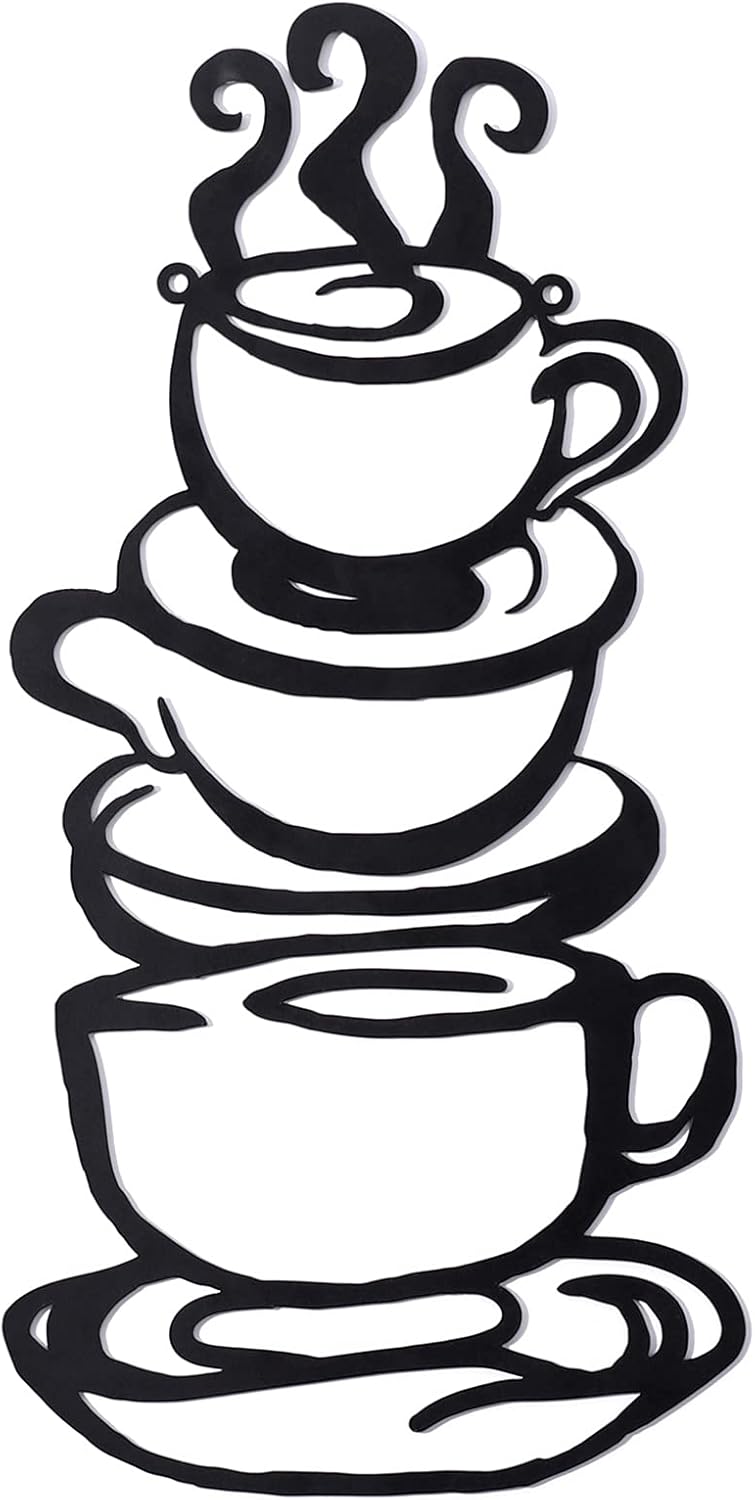 Black Coffee Cup Metal Wall Art Farmhouse Decor