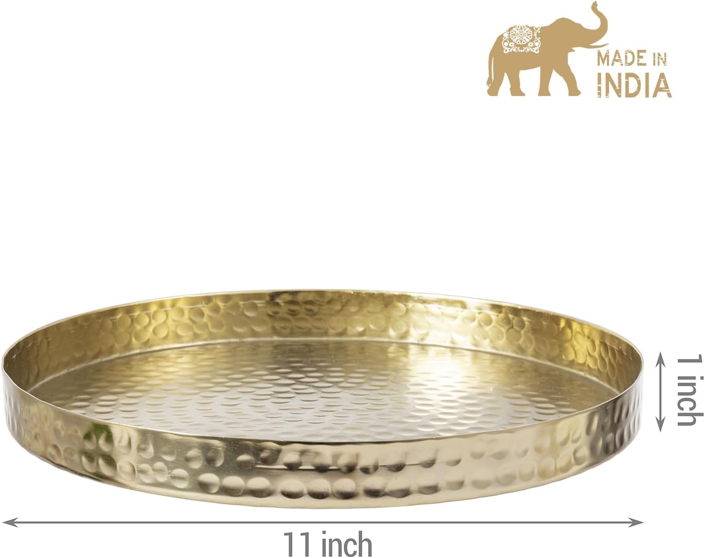 MyGift 11 Inch Hammered Brass Decorative Tray