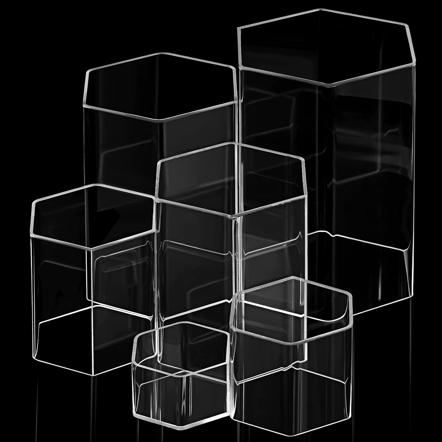 Jetec Hexagonal Jewelry Display Risers 6 Sizes Clear Acrylic