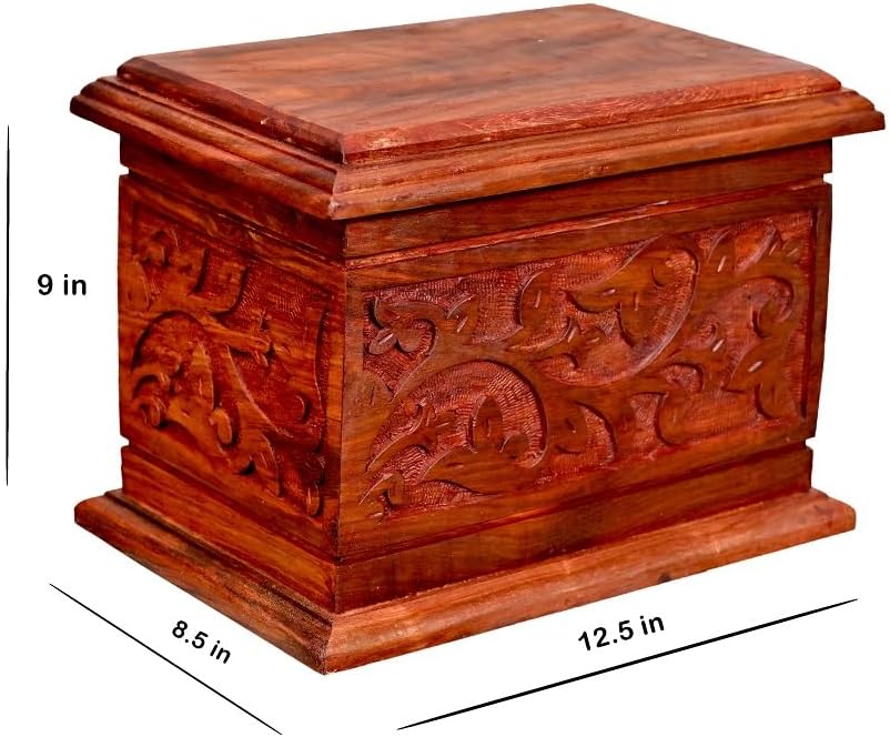 Handcarved Wooden Cremation Urn for Adult Ashes
