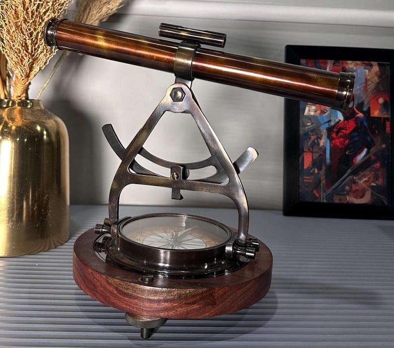 Antique Brass Alidade Compass Telescope 8 Inch Decorative Nautical Instrument
