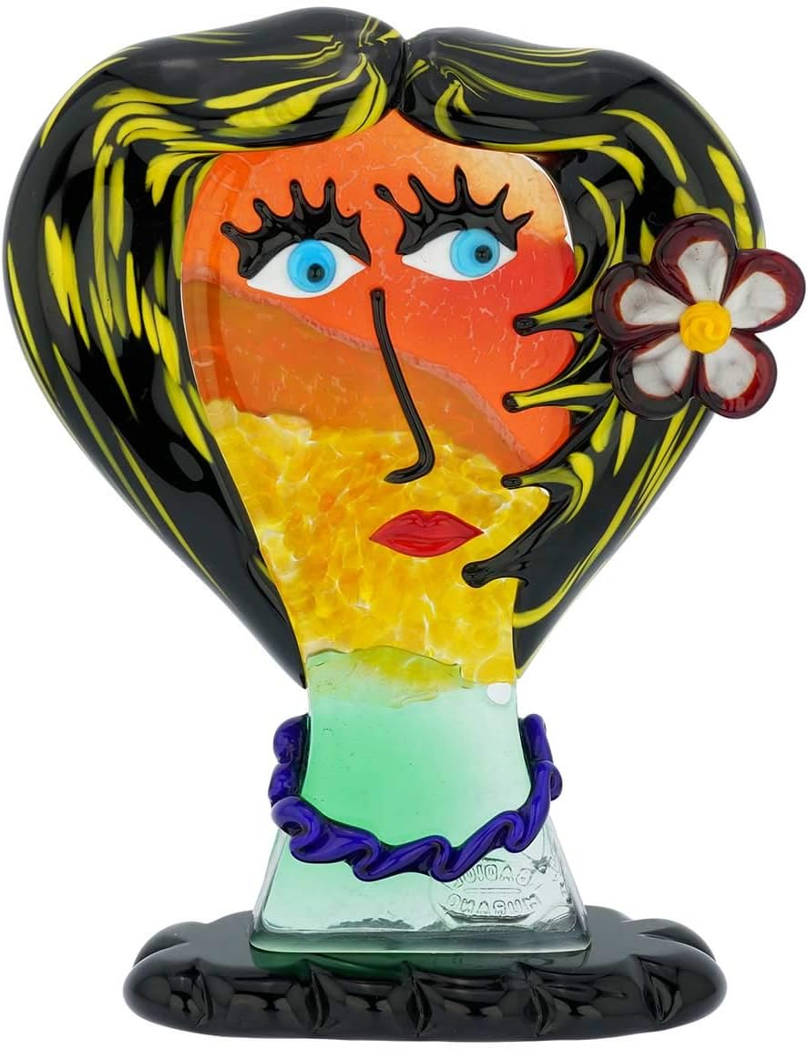 Glass Of Venice Picasso Head of A Woman with Flower Sculpture