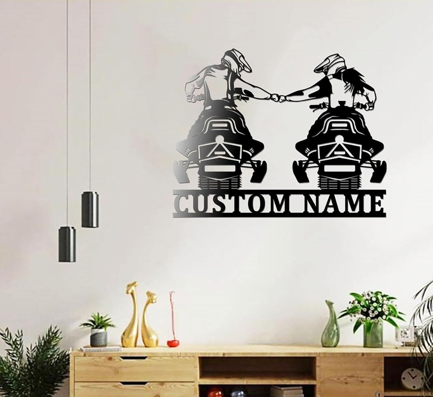 Custom Name Sign Dad and Mom Snowmobile Metal Wall Art With LED Lights