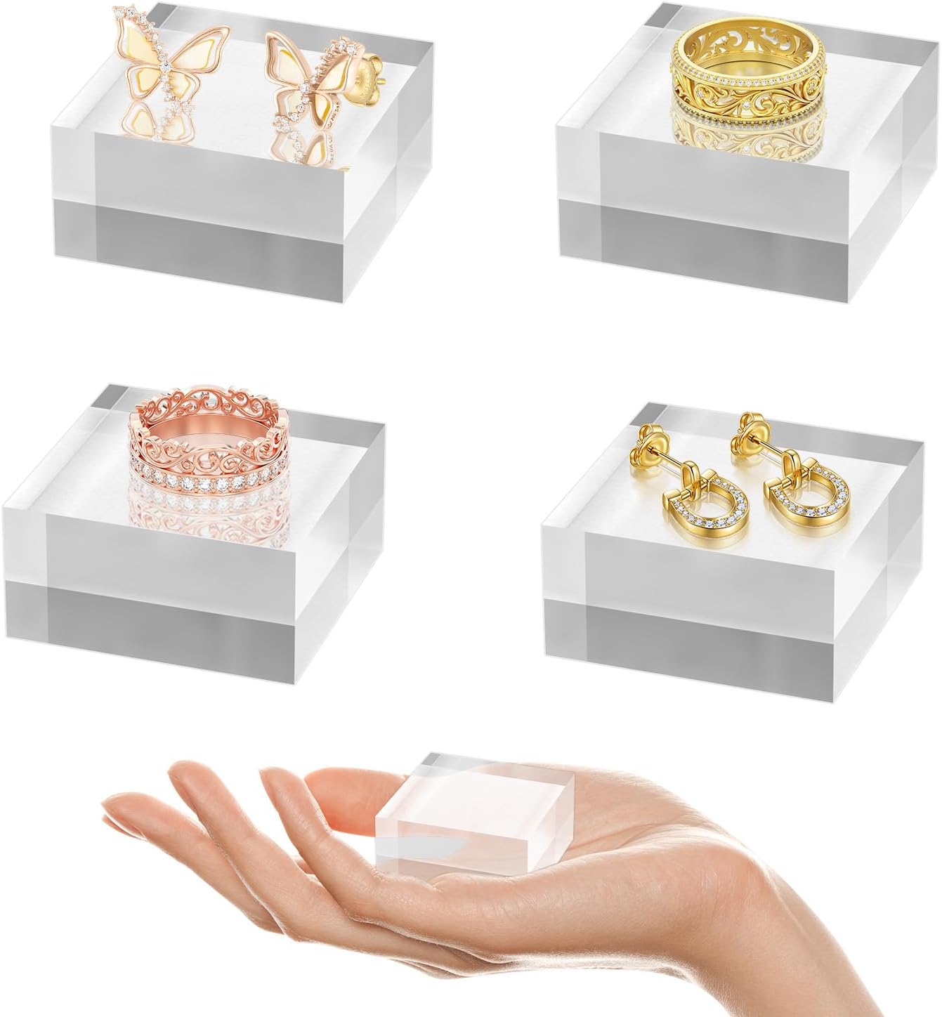 4 Piece Acrylic Base Display Stands Clear Cube Riser