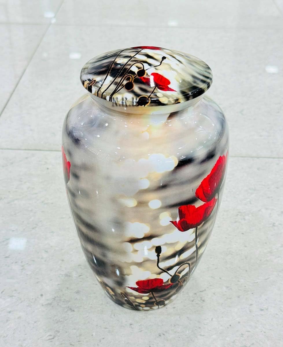 Poppy Flowering Plant Red Printed Decorative Urn