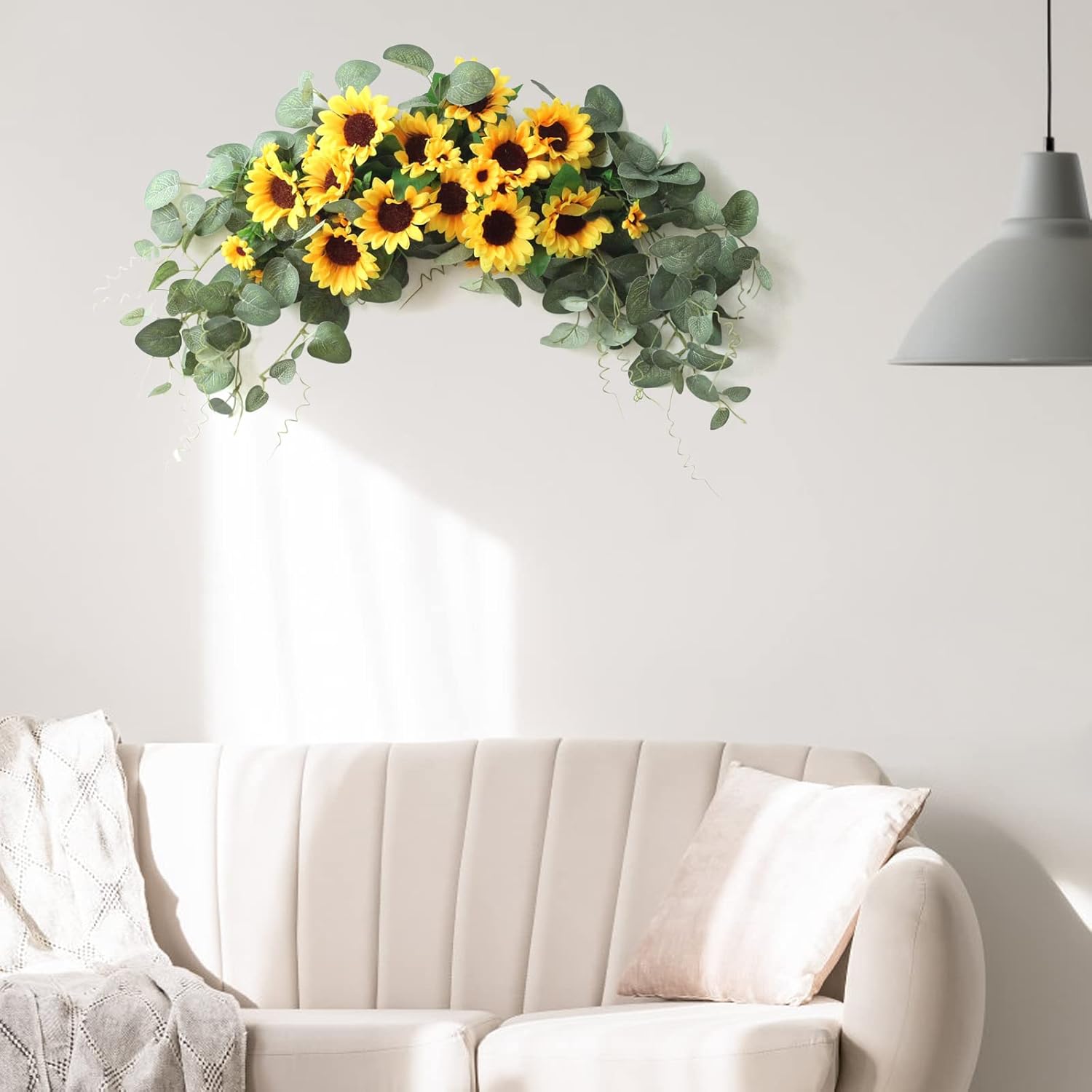 DCQRY Artificial Sunflower Swag with Eucalyptus