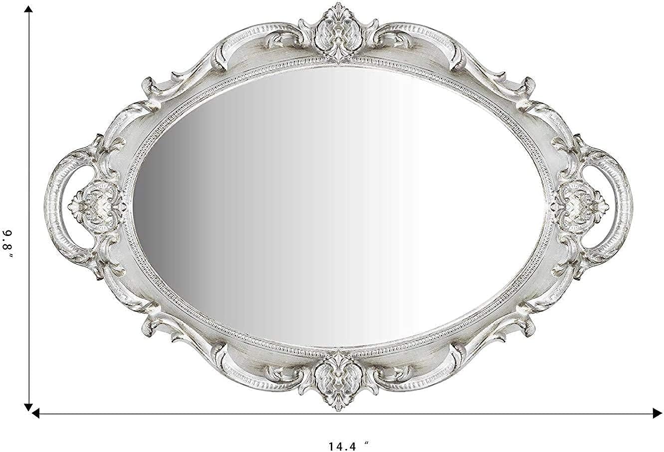 Oval Decorative Mirror Tray French Style Golden Silver