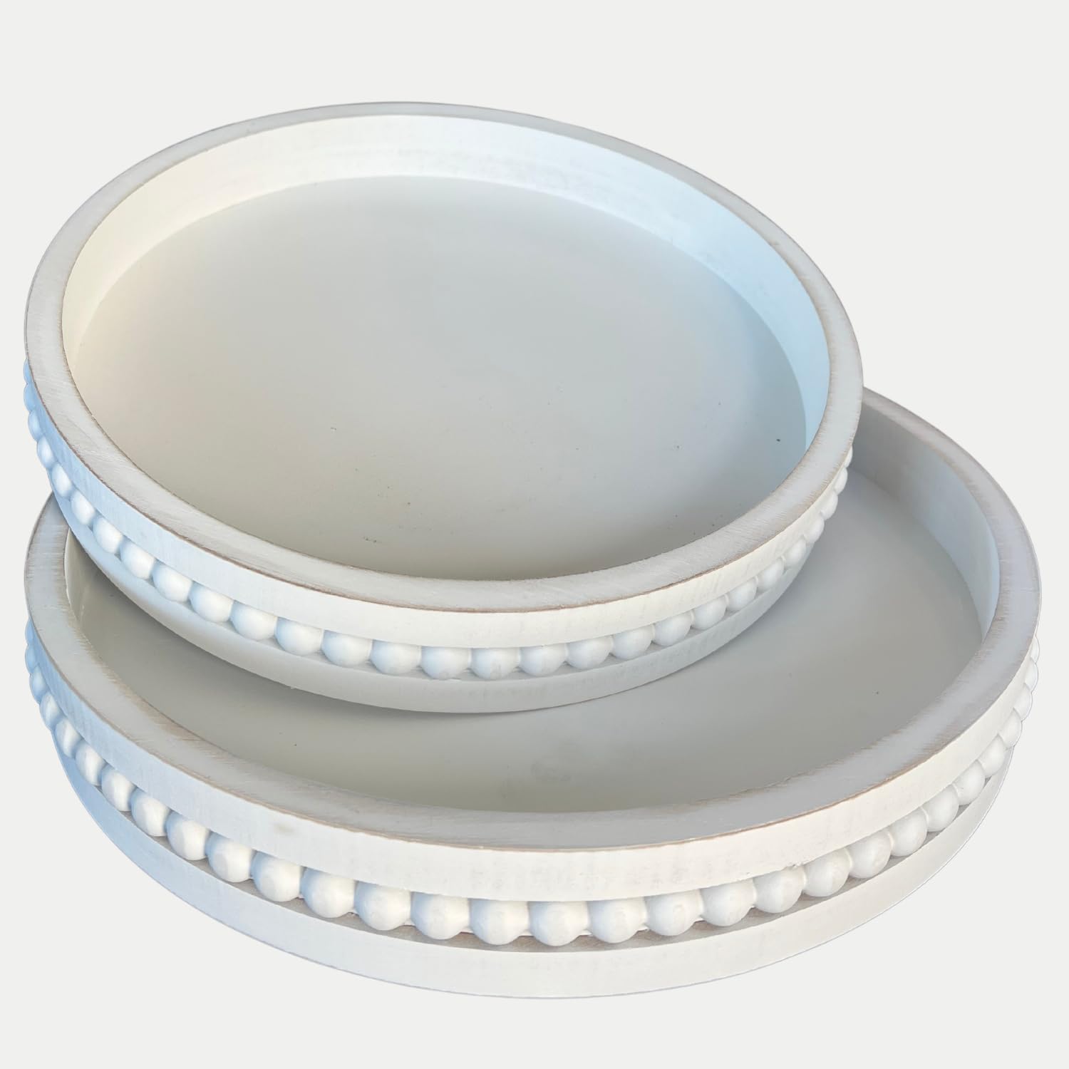 Tasse Verre White Beaded Decorative Tray Set 2-Pack