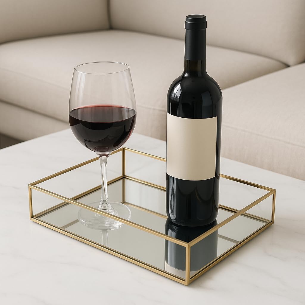Feyarl Gold Glass Perfume Tray Vanity Decor