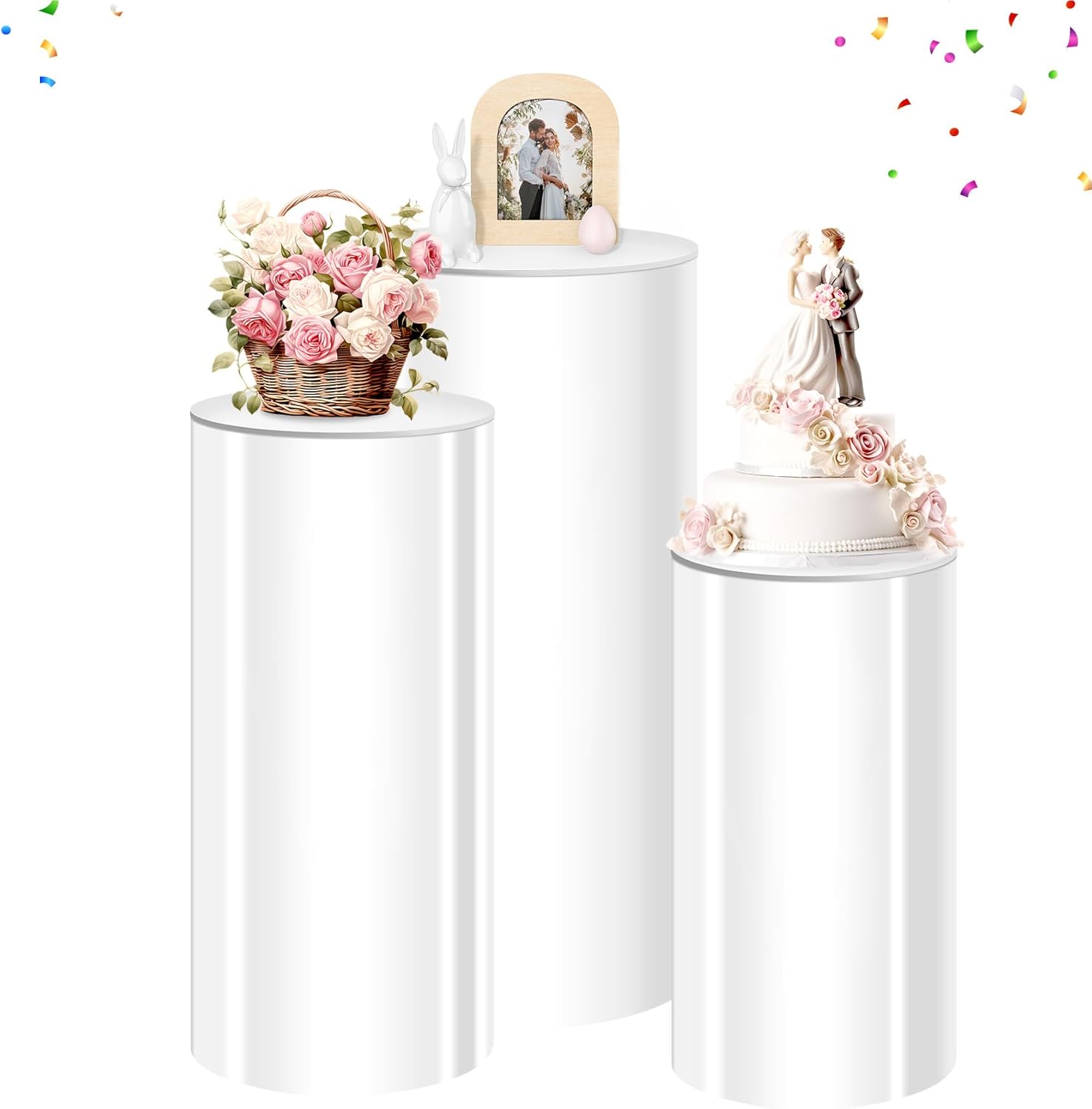 White Cylinder Stands Set of 3 for Parties