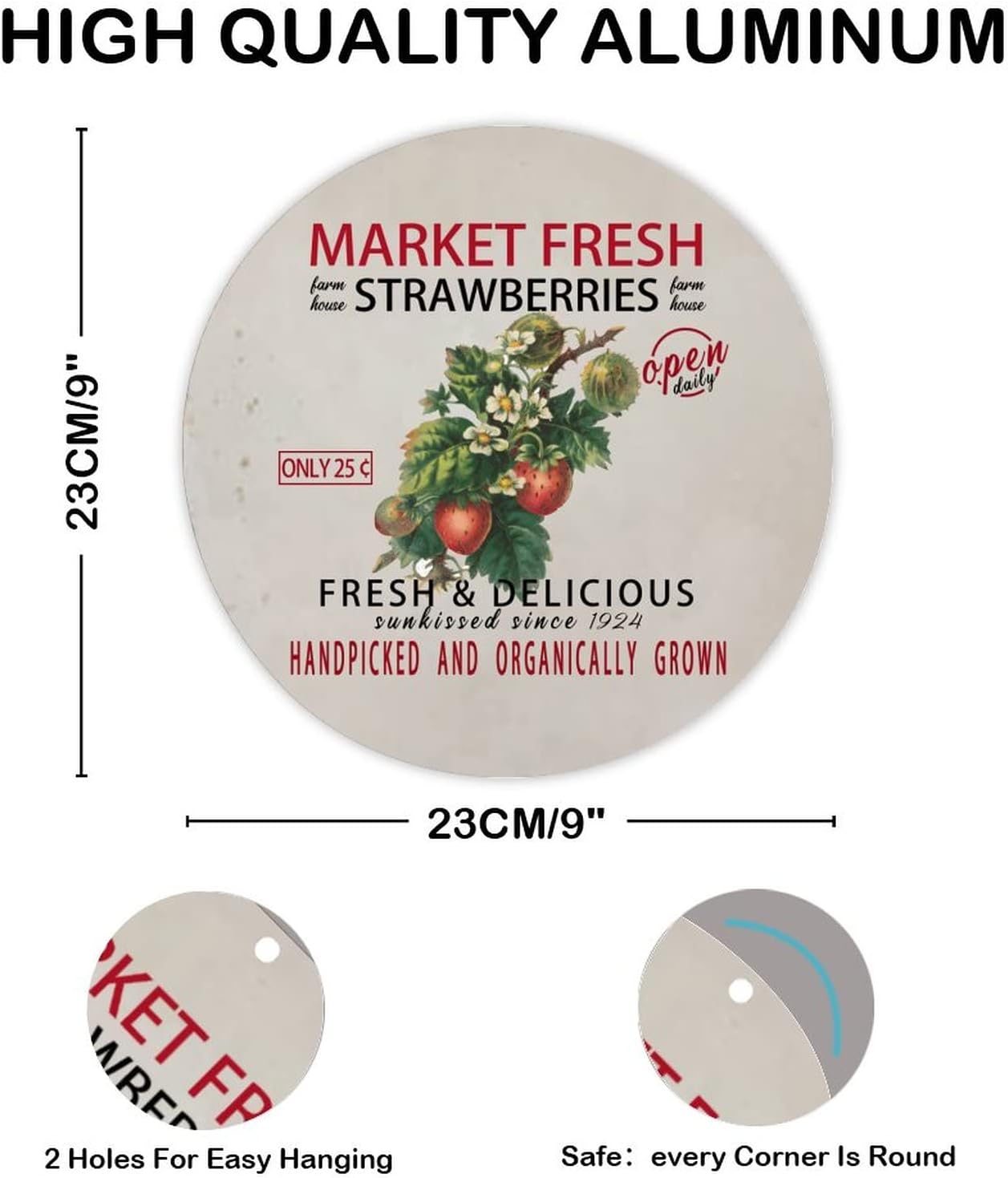 Market Fresh Strawberries Round Metal Tin Sign Decor