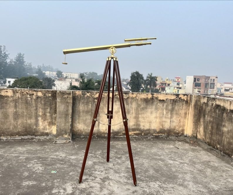 Handmade Nautical Double Barrel Telescope with Tripod
