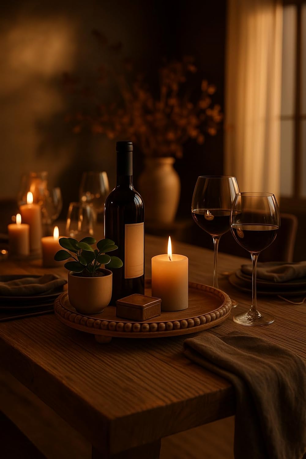 Round Wood Tray for Centerpiece Decorations