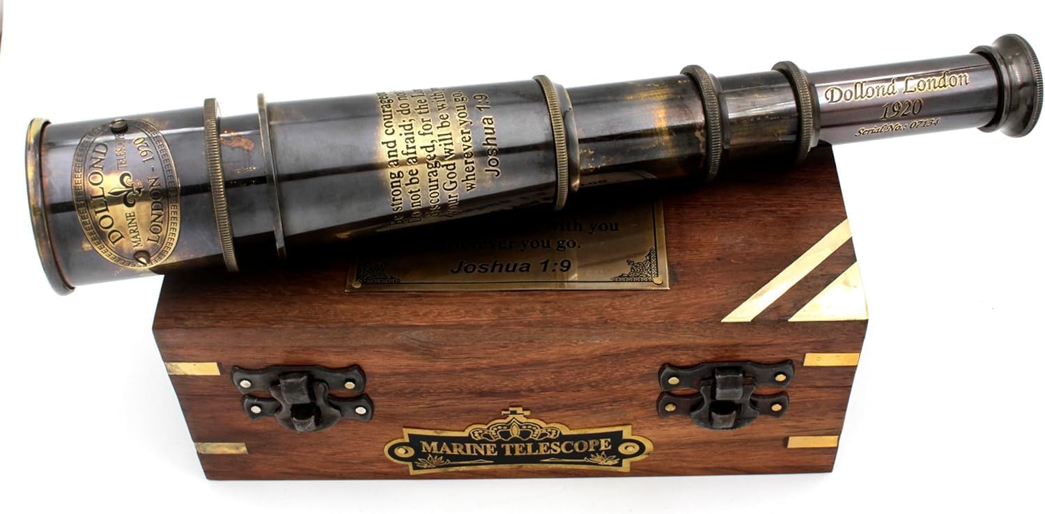 Vintage Nautical Brass Telescope with Wooden Box