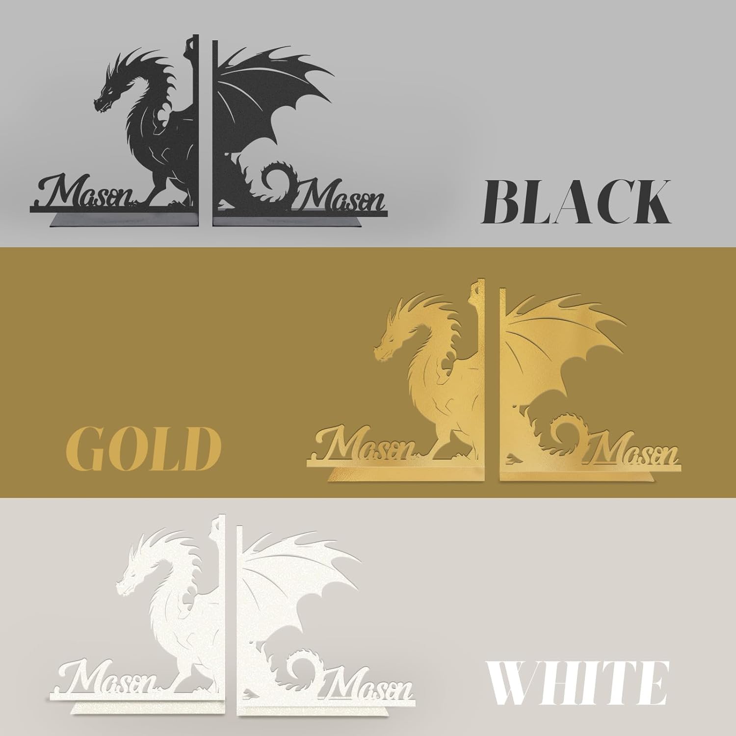 Personalized Dragon Book Ends 2 Pcs Custom Metal Bookshelf Decor