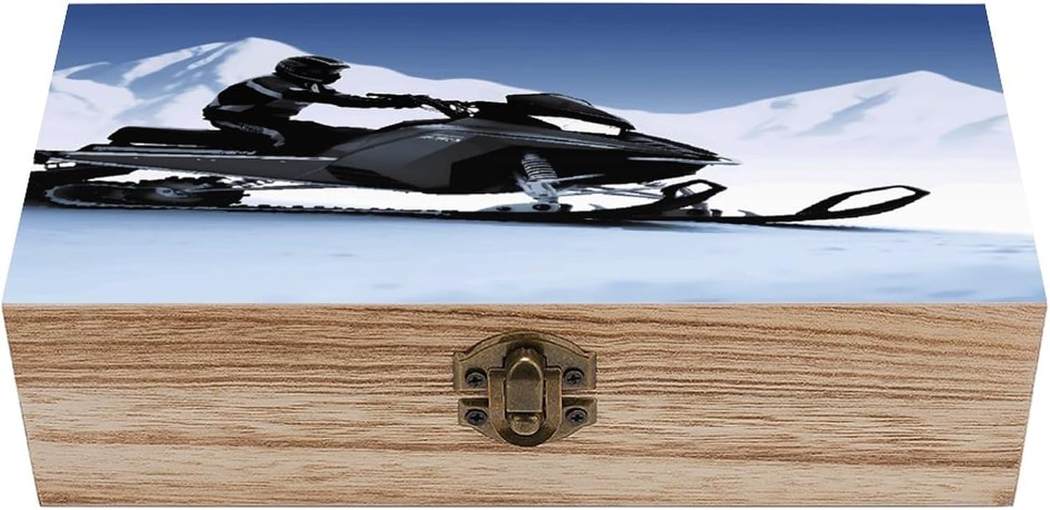 Snowmobile Print Wooden Jewelry Box Storage Organizer