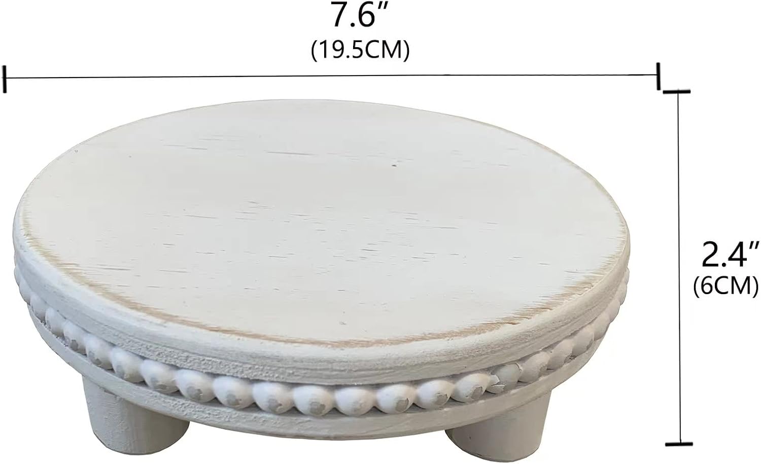 Farmhouse Beaded Wood Pedestal Tray Decor 76 Inch White
