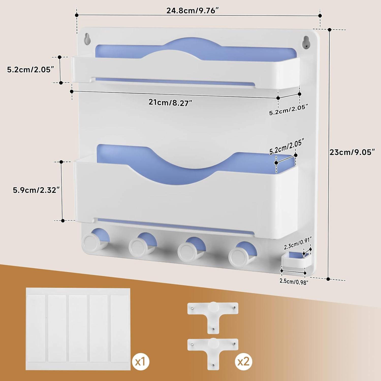 Jumeihui Bedside Wall Shelf with Glasses Hooks and Phone Slots