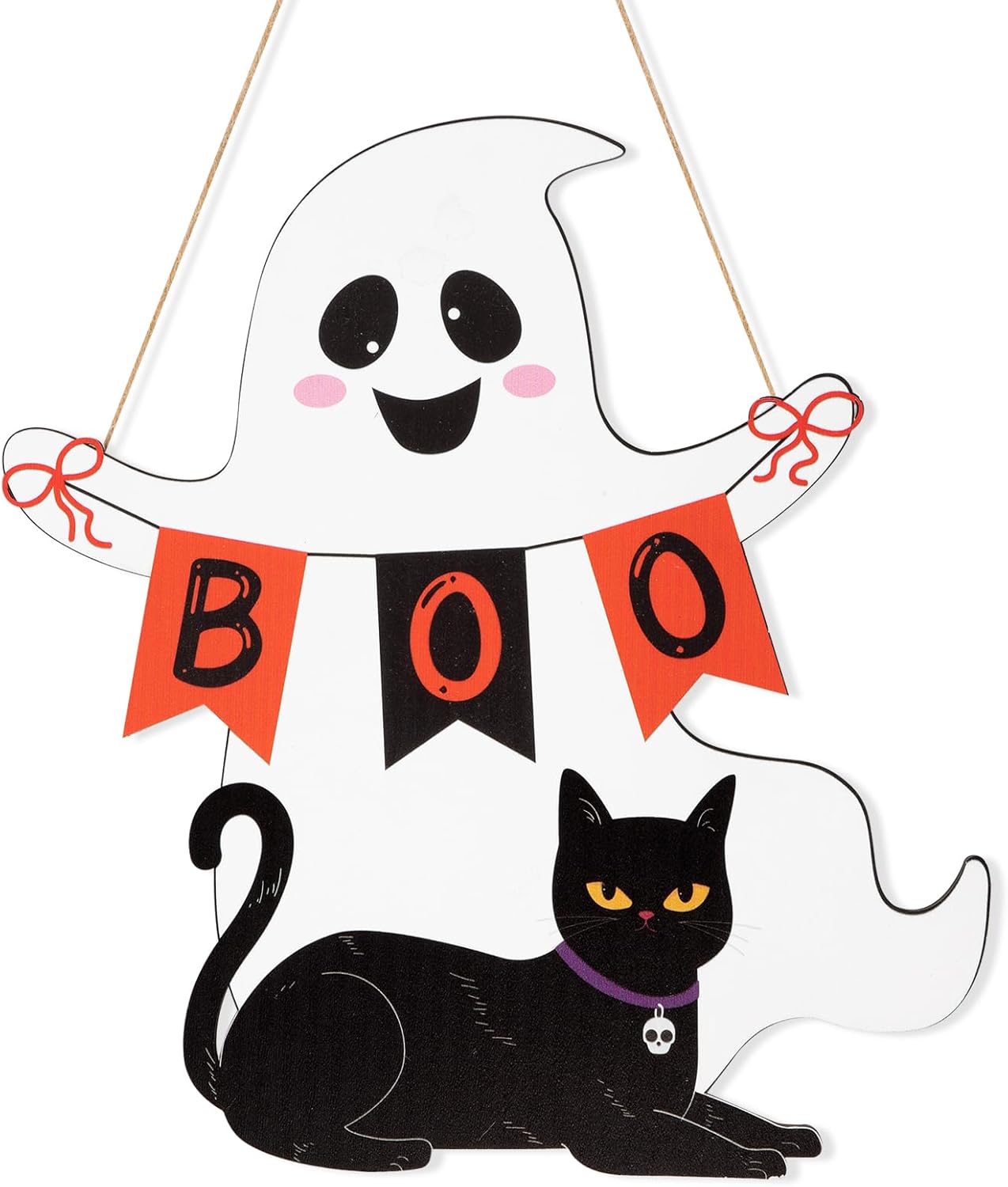 Halloween Wooden Ghost Door Wreath with BOO Sign