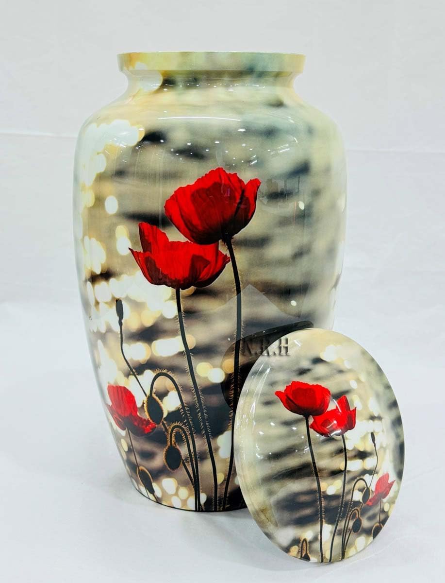 Poppy Flowering Plant Red Printed Decorative Urn