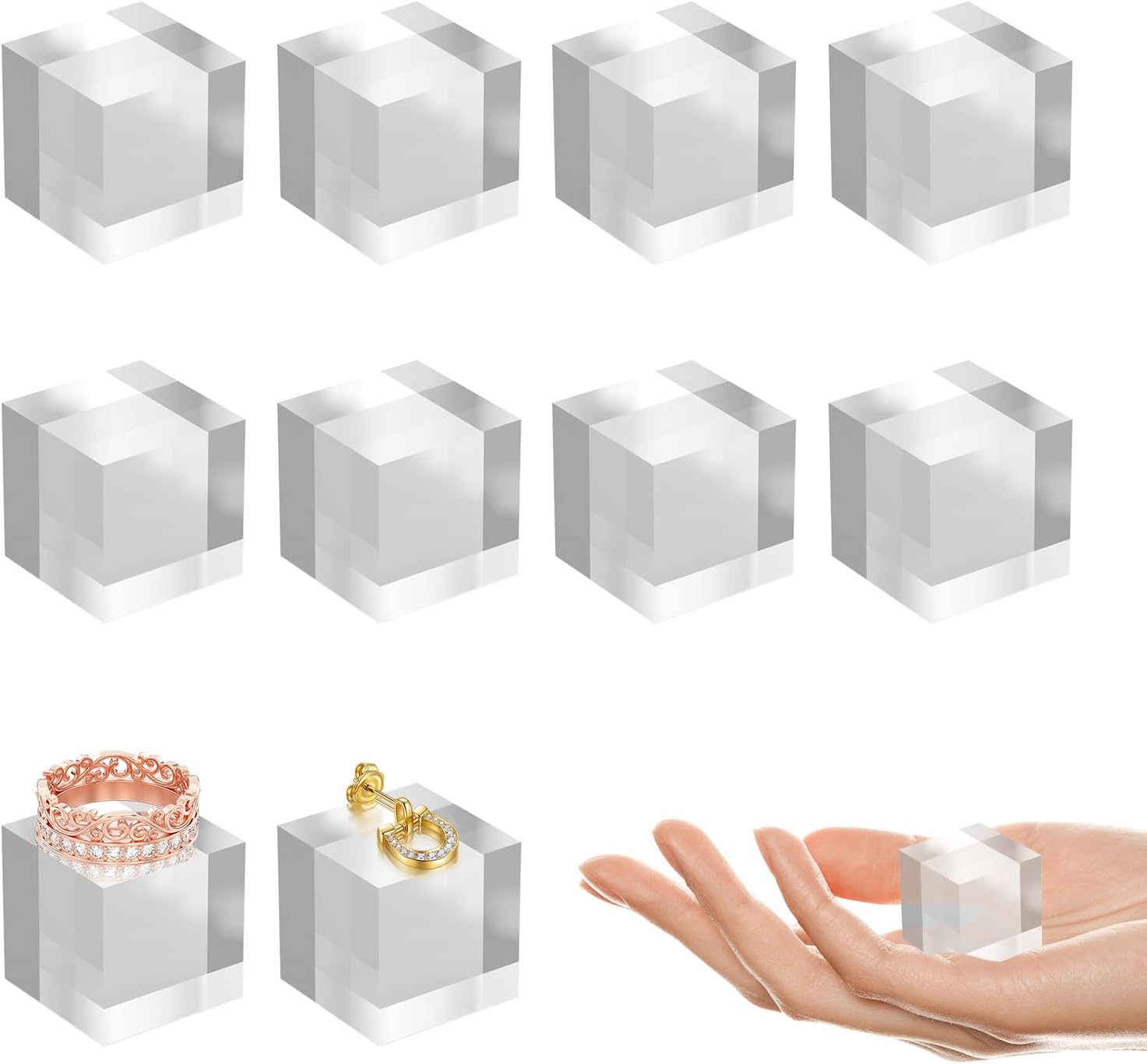 10pc Acrylic Display Blocks Clear Cube Riser Stands
