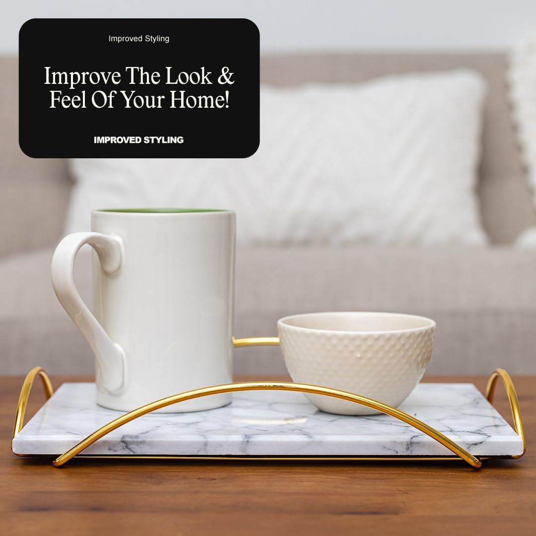 Stylish Marble Serving Tray with Gold Handles