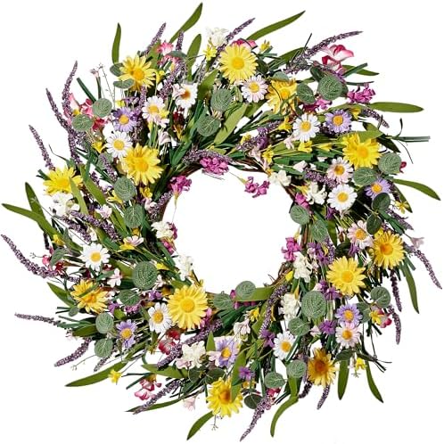 Sggvecsy 22 Inch Daisy Lavender Wreath Decor