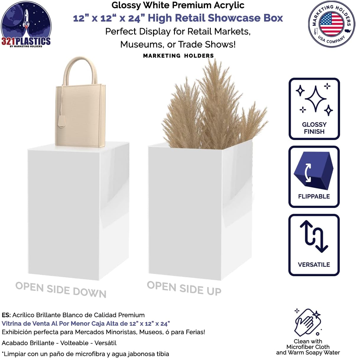 4 Pack White Acrylic Display Box Tall 12x12x24
