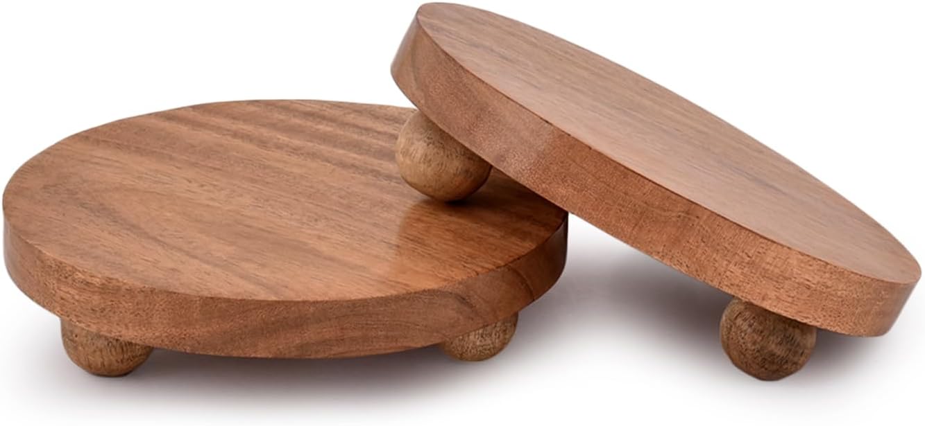 NIRMAN Round Acacia Wood Display Stand Set of 2