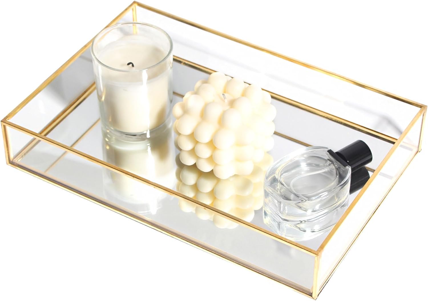 Feyarl Gold Glass Perfume Tray Vanity Decor