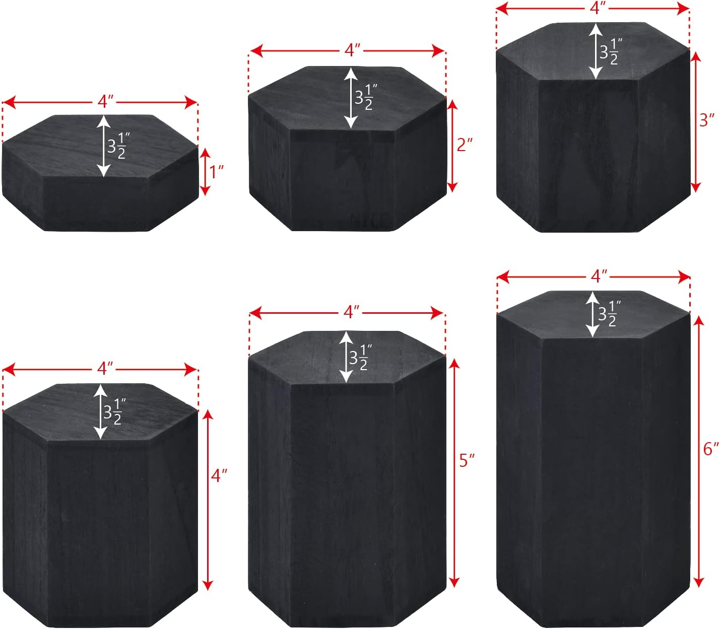 MOOCA 6 Pcs Black Hexagon Risers for Jewelry Display
