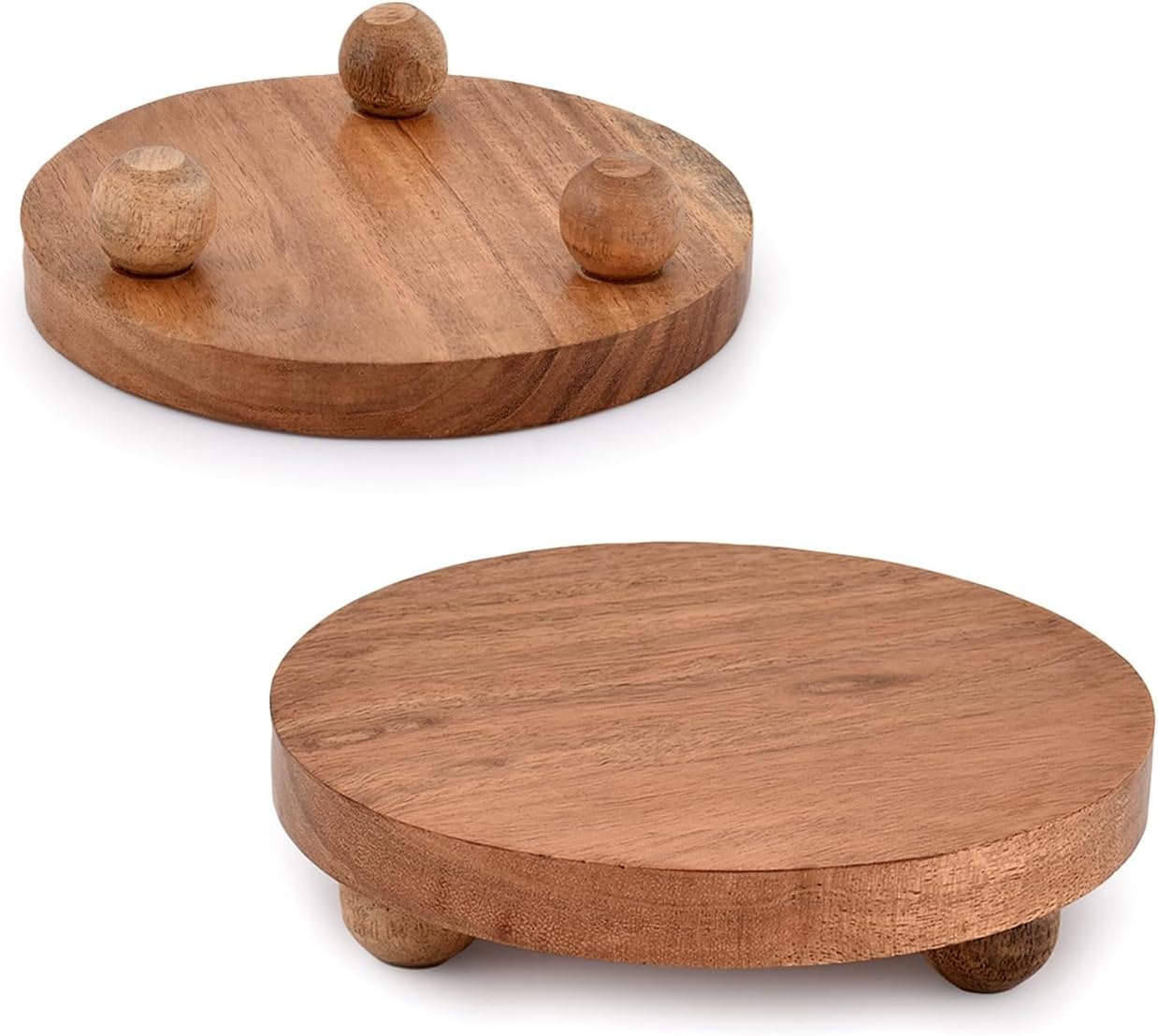 NIRMAN Round Acacia Wood Display Stand Set of 2