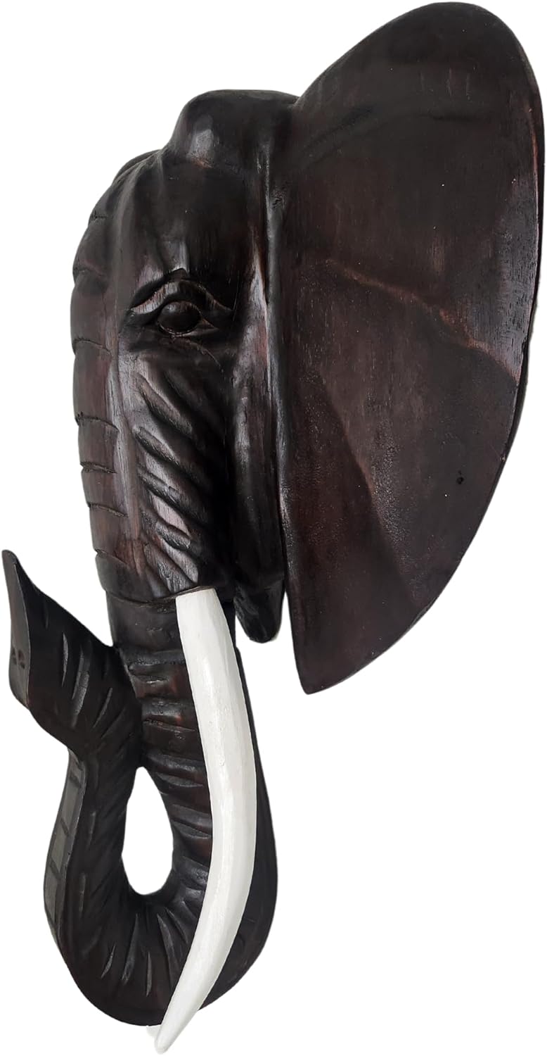 2ft Tall Hand Carved Mahogany Elephant Wall Sculpture
