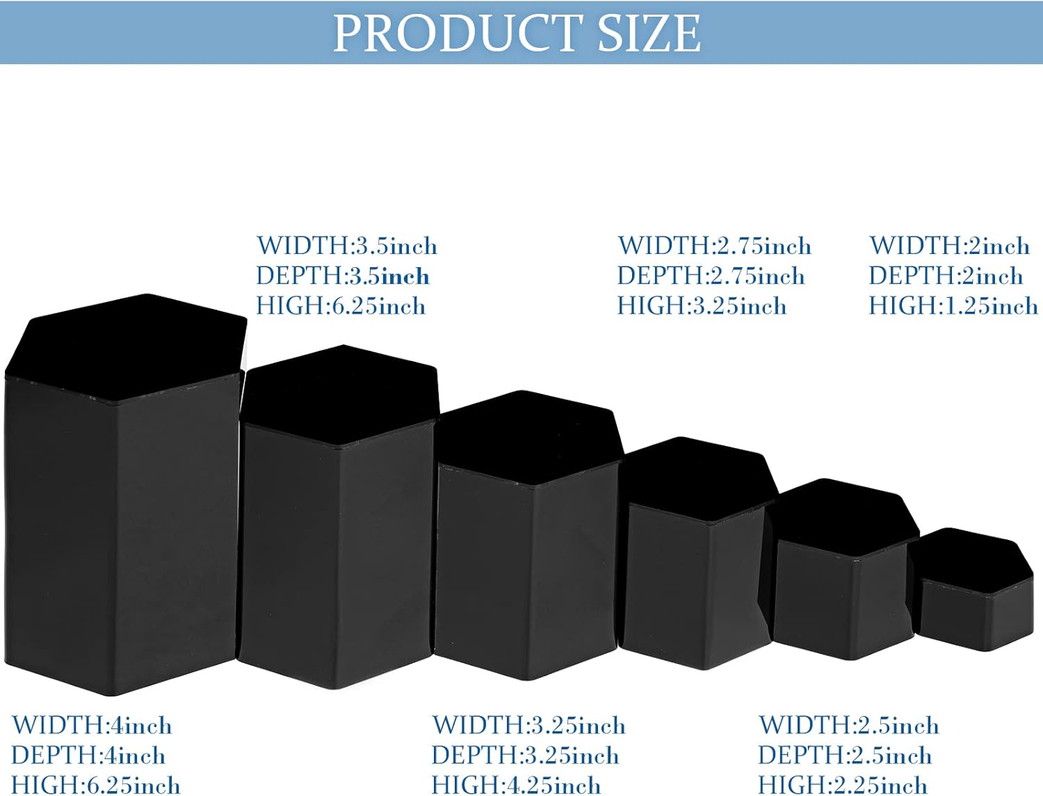 Jetec Hexagonal Jewelry Display Risers - 6 Sizes Black