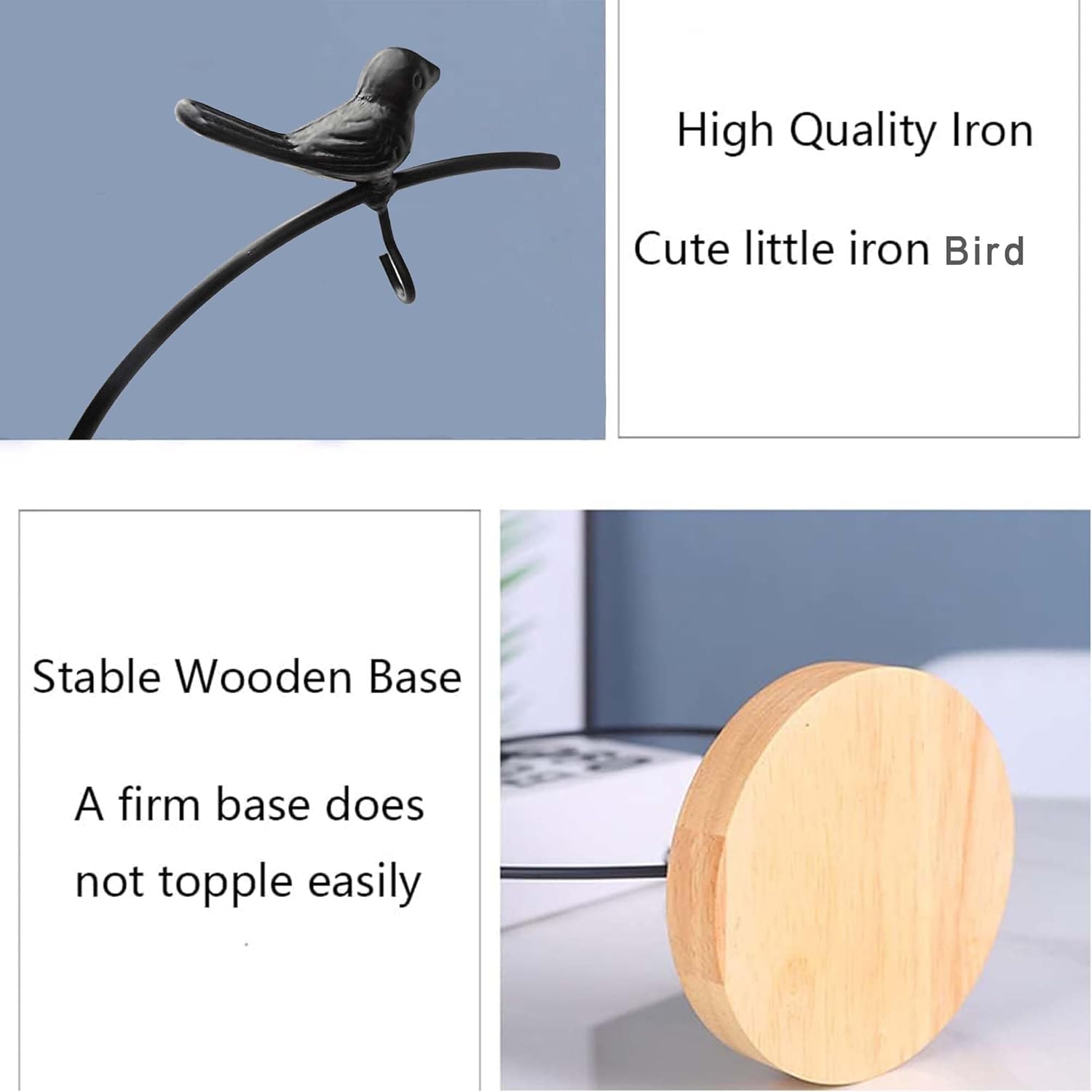 MADOCEGO Ornament Display Stand Air Plants Holder Black Bird Hook