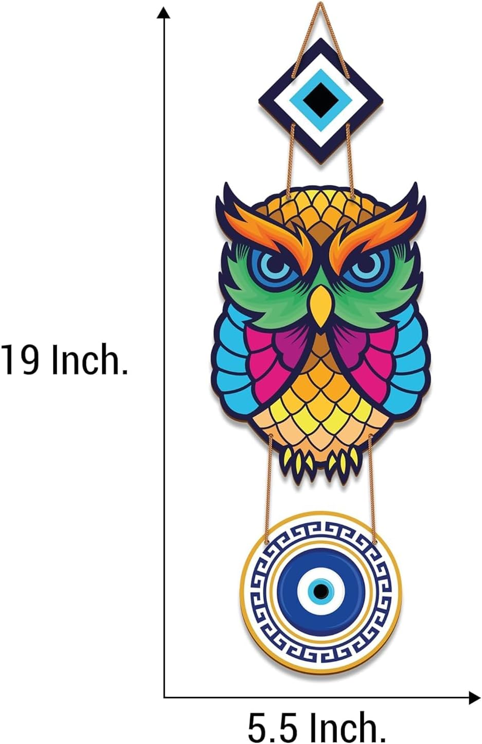 Wooden Owl Wall Hanging with Evil Eye Design
