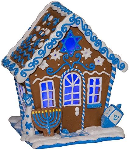 Kurt S Adler 7 Inch LED Hanukkah Gingerbread House Tablepiece Blue