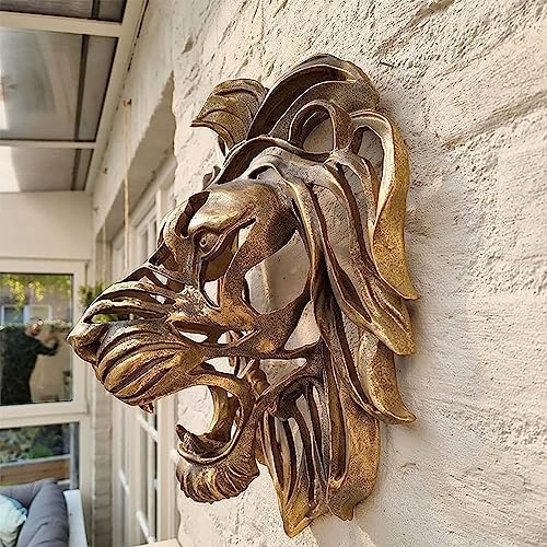 LEVDRO Gold Lion Head Wall Sculpture 2Pcs