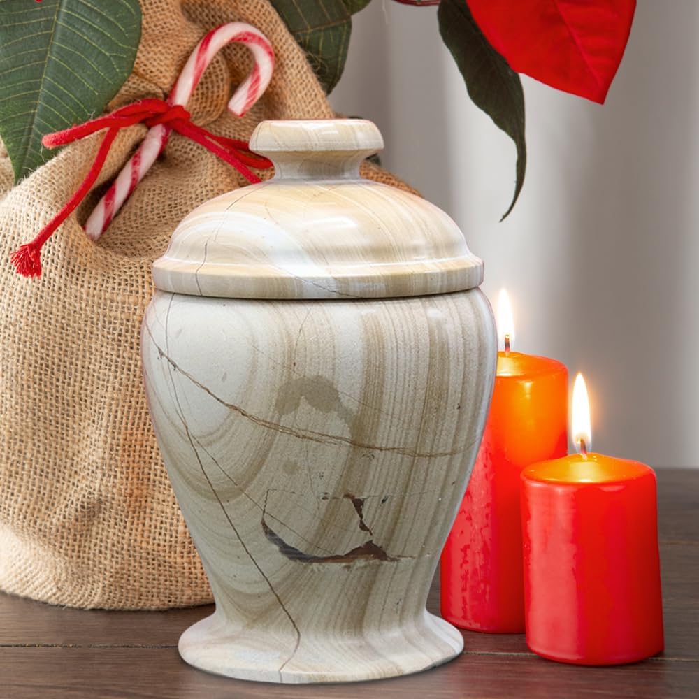 Elegant Marble Cremation Urn with Teak Finish