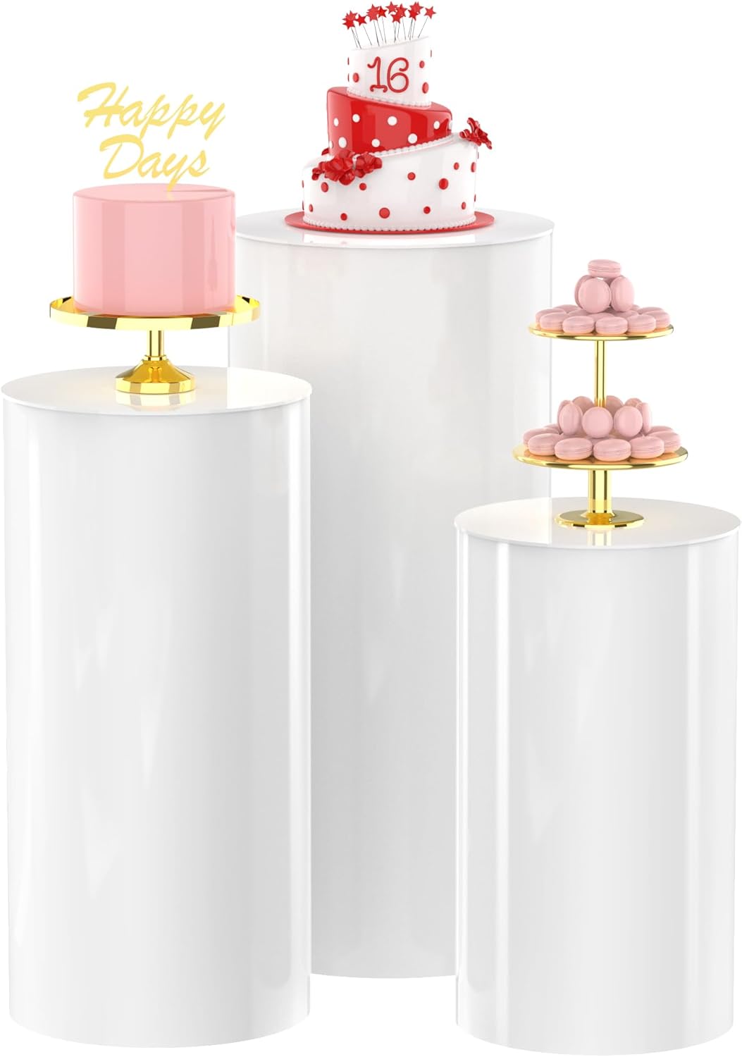 3Pcs White Cylinder Pedestal Stands for Party Decor