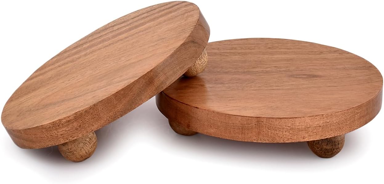 NIRMAN Round Acacia Wood Display Stand Set of 2