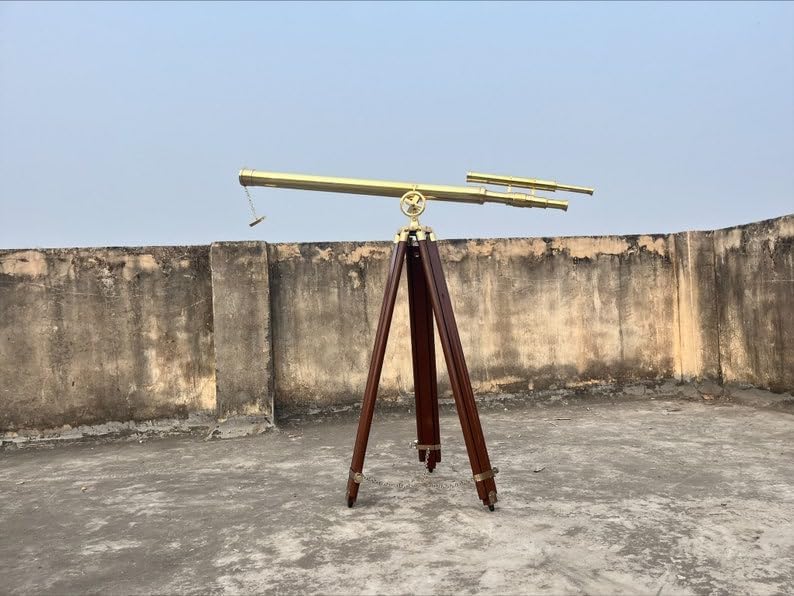 Handmade Nautical Double Barrel Telescope with Tripod
