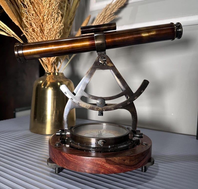 Antique Brass Alidade Compass Telescope 8 Inch Decorative Nautical Instrument