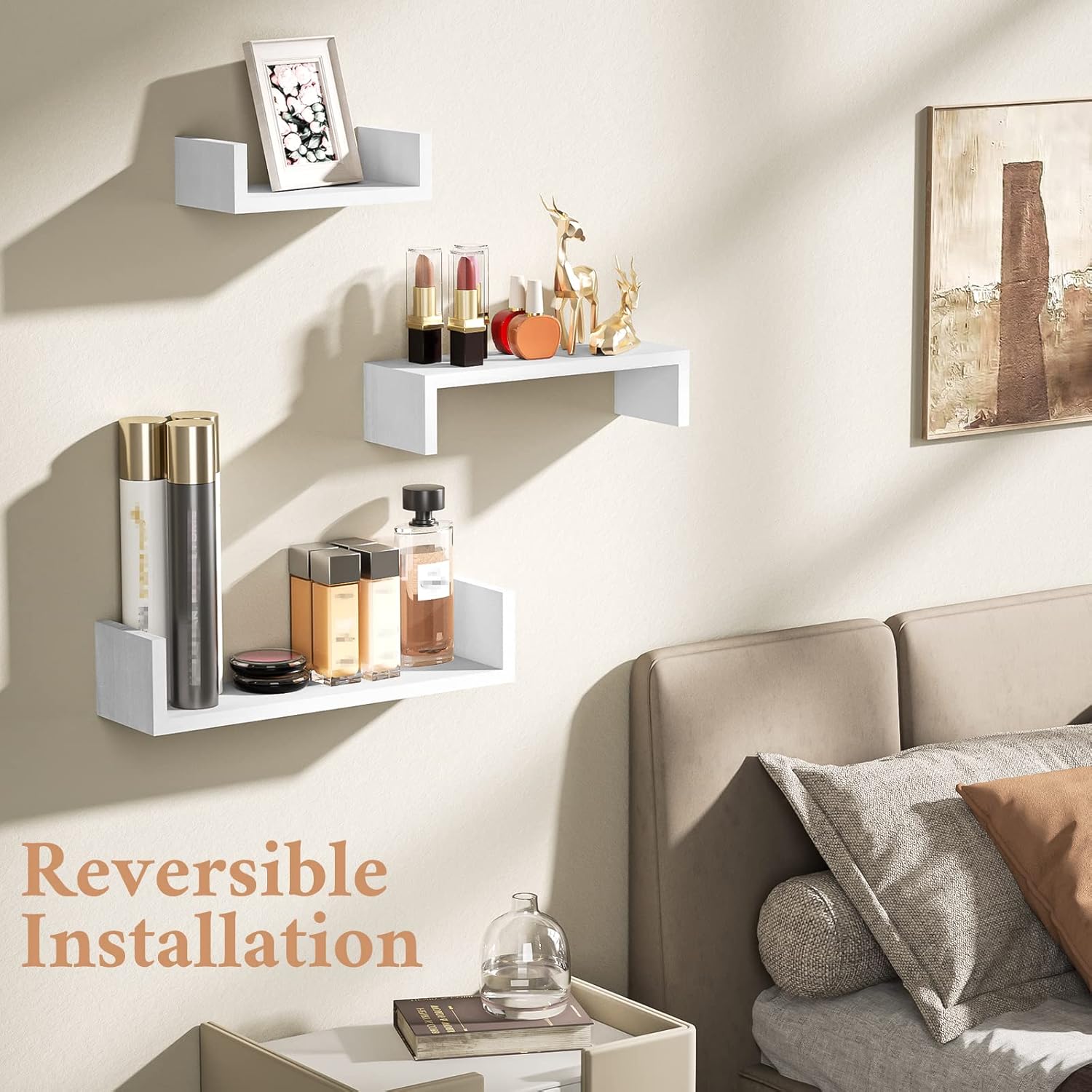 SRIWATANA White Floating Wall Shelves Solid Wood