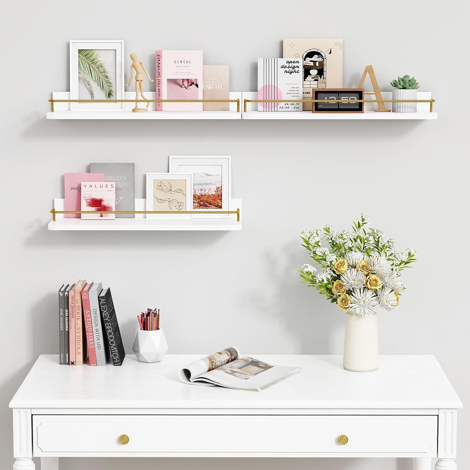 Forbena Gold Floating Shelves Set of 3 Wall Decor