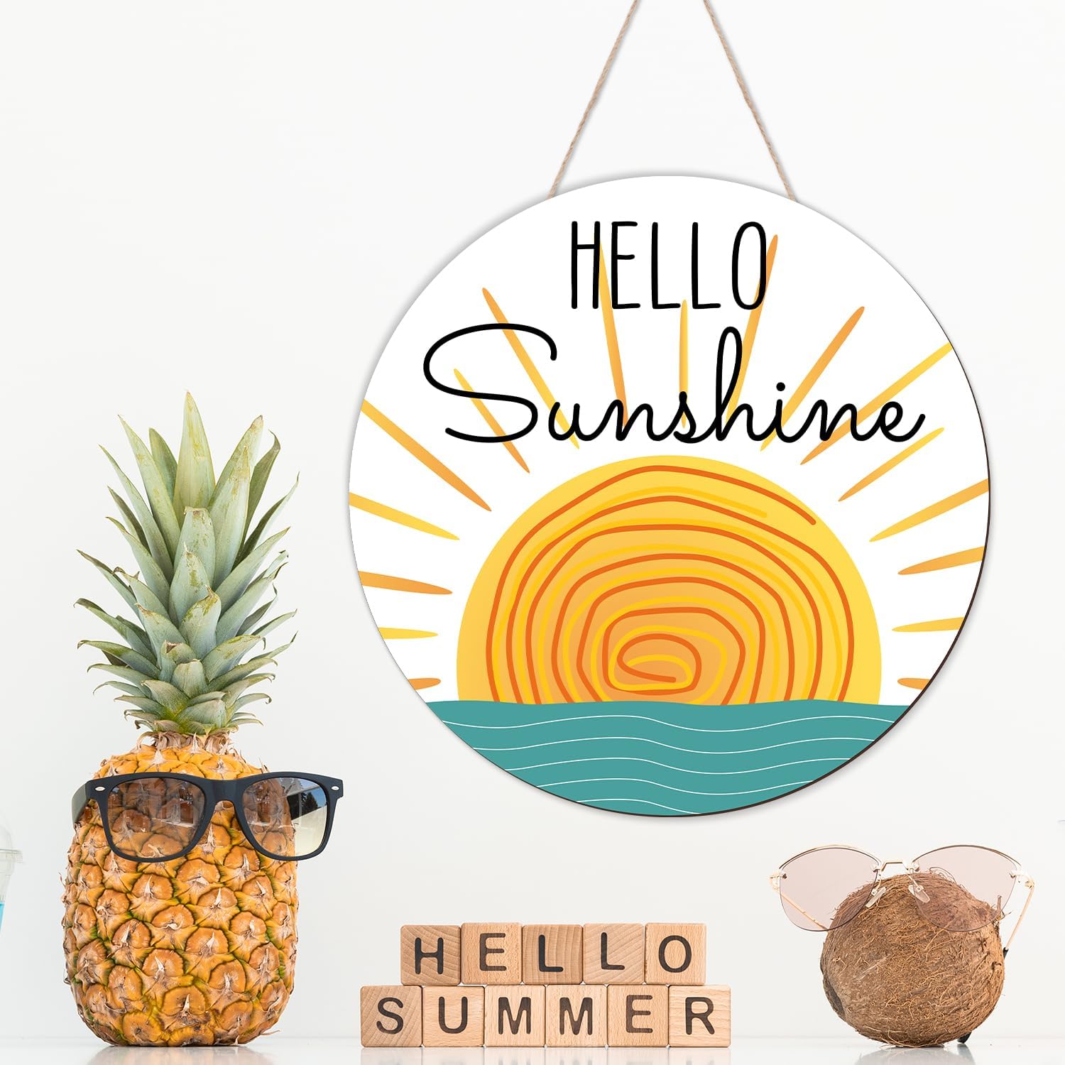 Hello Sunshine Wooden Door Hanging Sign for Summer